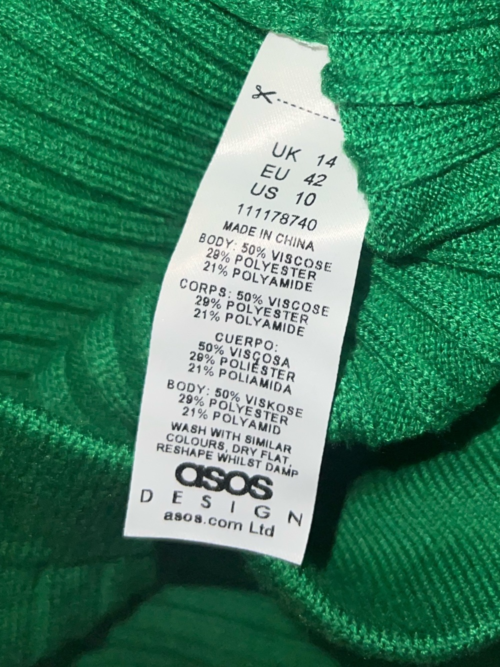 ASOS Green Ribbed Flare Pants Size 10 High Rise Knit Stretch - Picture 13 of 13